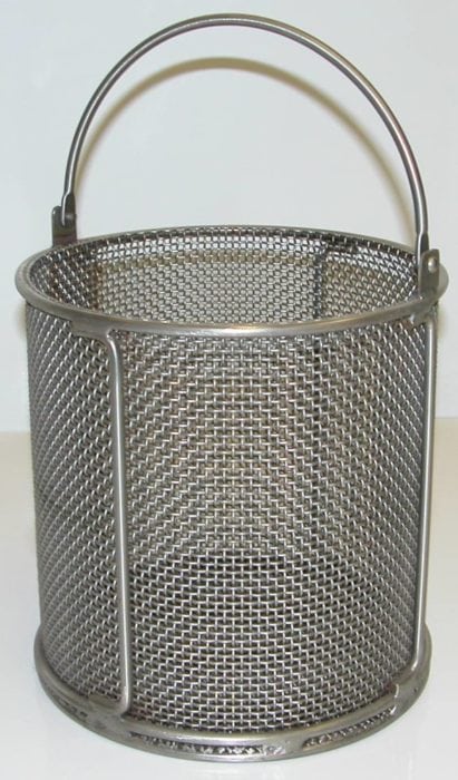 A basket that is used for parts washing that is constructed of mesh to allow the cleaning fluid to escape the basket.